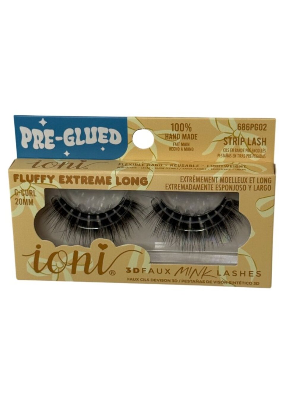 Ioni Pre Glued Fluffy Extreme Long 3D Faux Mink Lashes C Curl 20mm